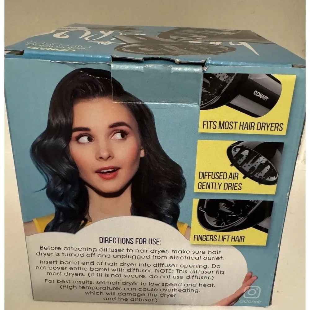 Conair Volumizing Diffuser Hair Dryer Attachment Frizz Free Curls New Open Box